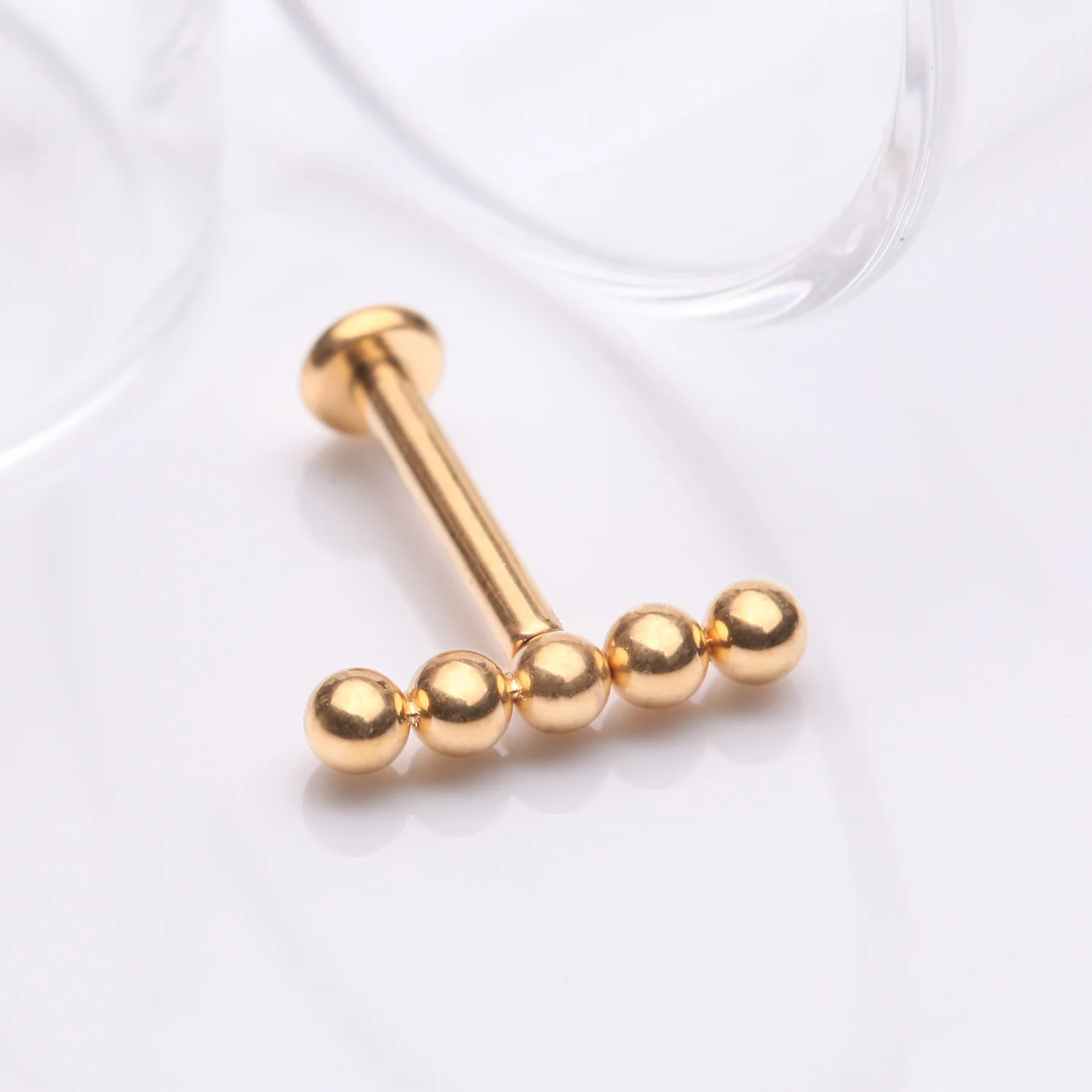 Implant Grade Titanium Golden Straight Beaded Ball Top Internally Threaded Labret Flat Back Stud - Image 2