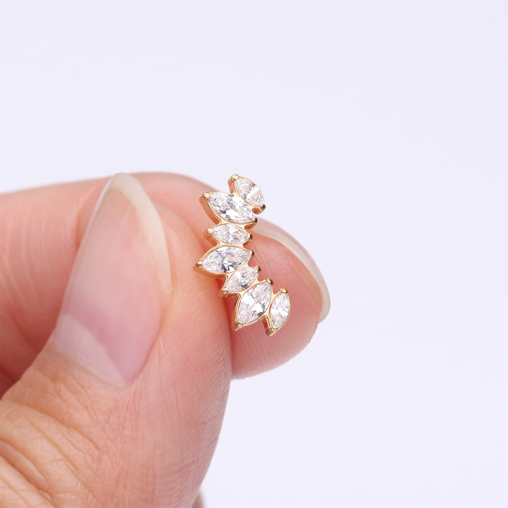 Implant Grade Titanium OneFit Threadless Golden Marquise Floral Journey Brilliance Top Part - Image 3