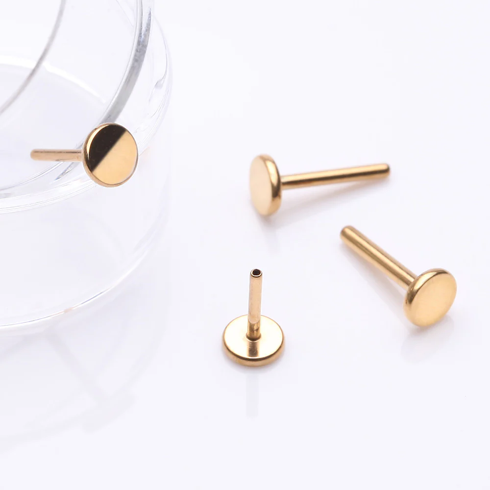 Implant Grade Titanium OneFit Threadless Golden 4mm Base Flat Back Stud Labret Bar Part - Image 4