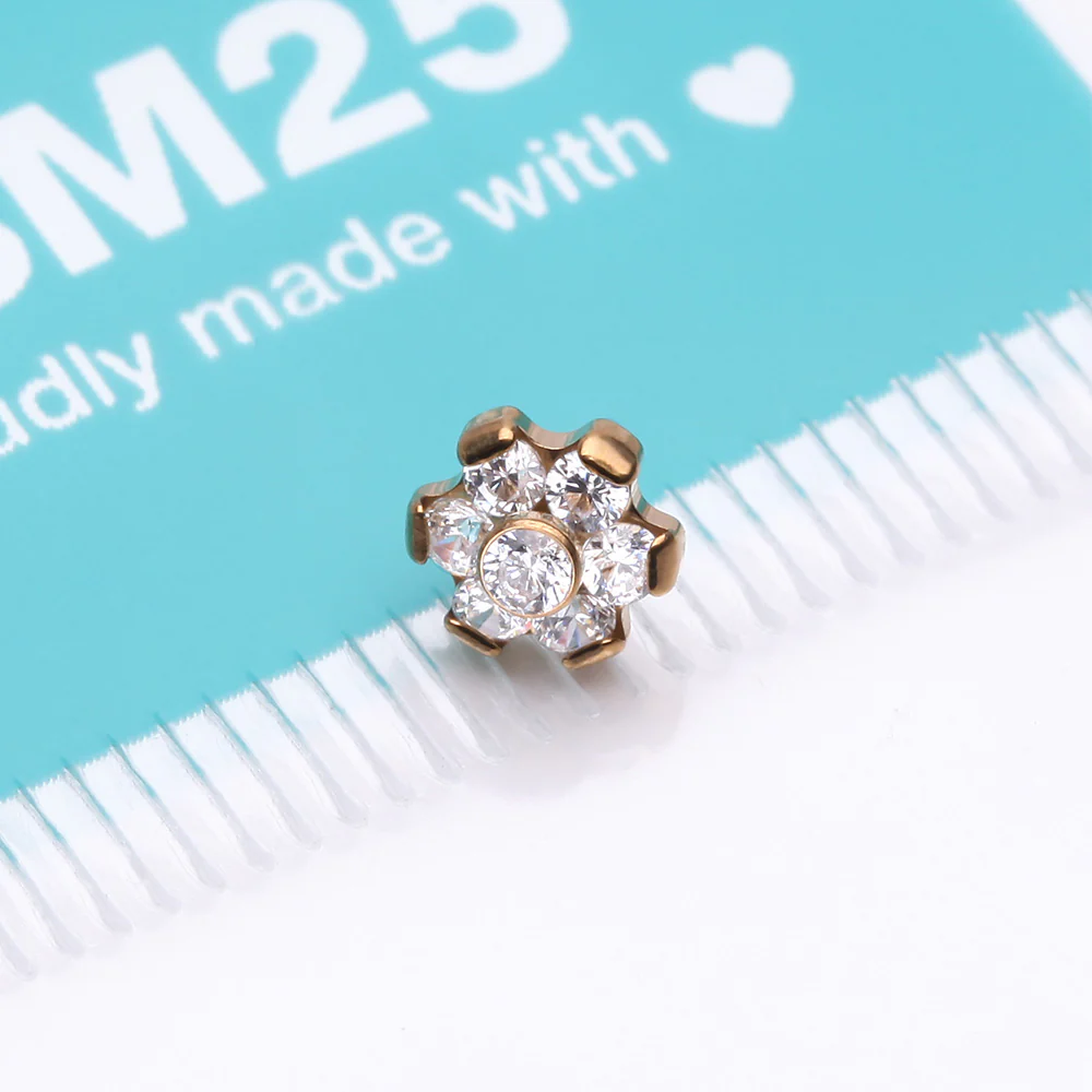 Implant Grade Titanium OneFit Threadless Golden Brilliant Sparkle Flower Top Part - Image 4