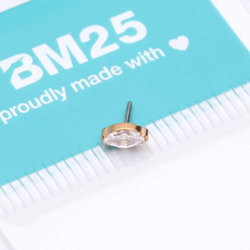 Implant Grade Titanium OneFit Threadless Golden Elegant Marquise Sparkle Top Part - Image 3