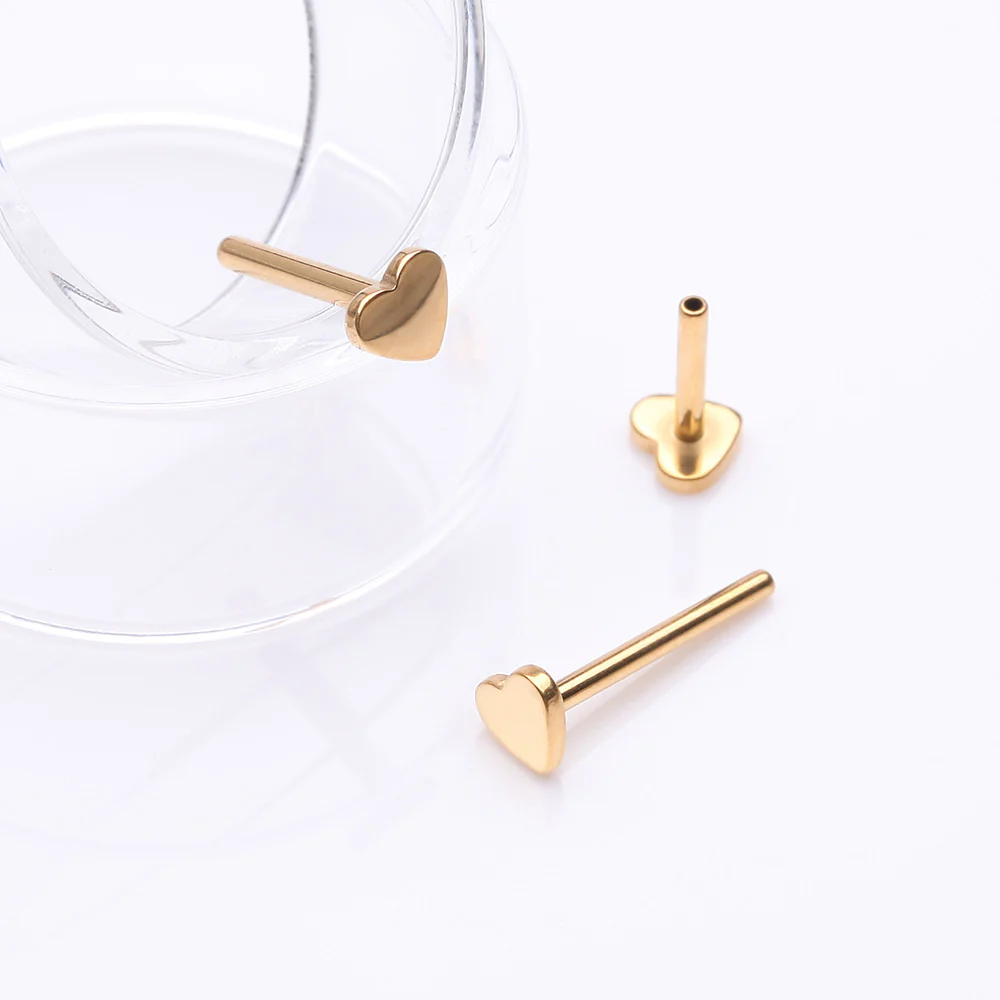 Implant Grade Titanium OneFit Threadless Golden Heart Base Flat Back Stud Labret Bar Part - Image 4