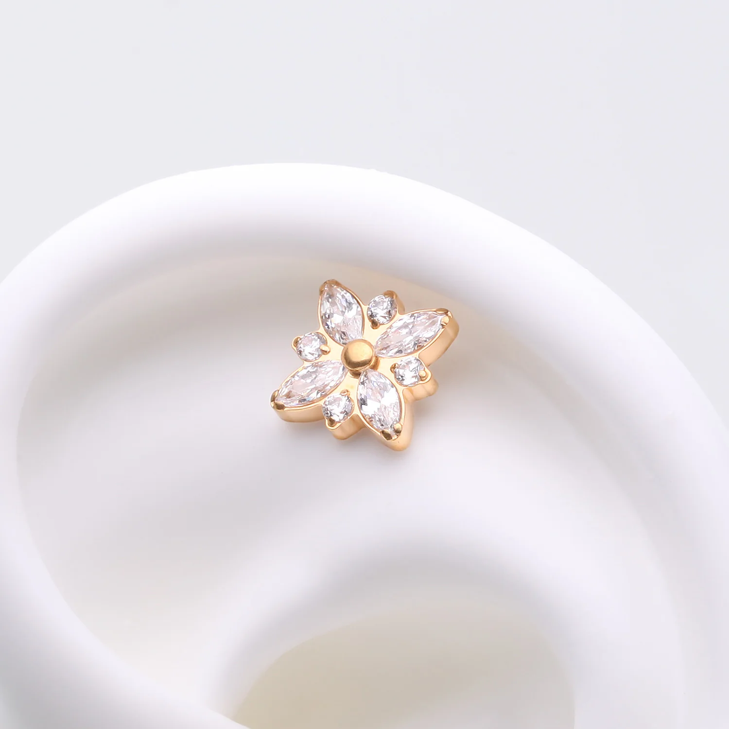 Implant Grade Titanium OneFit Threadless Golden Marquise Flower Brilliance Top Part - Image 2