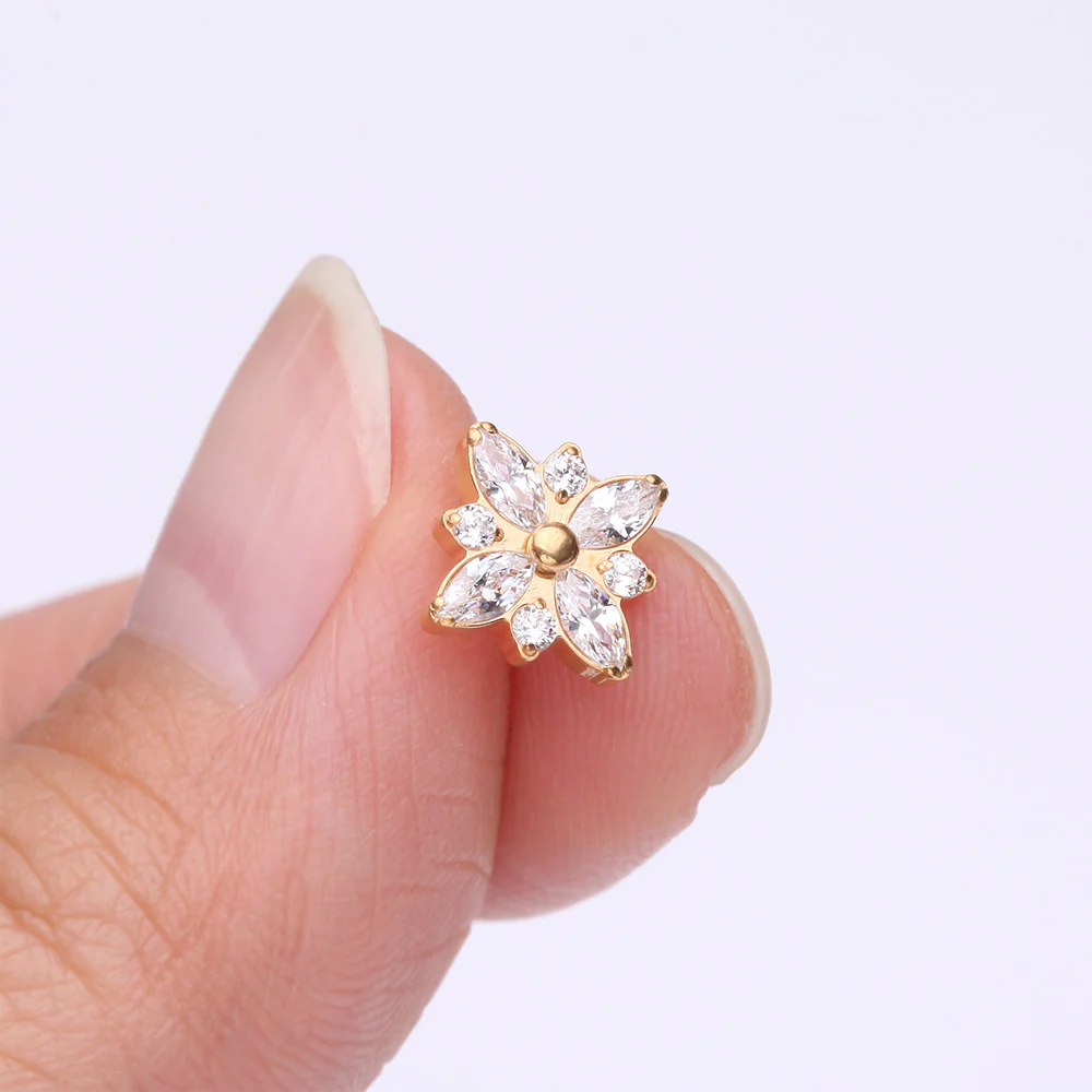 Implant Grade Titanium OneFit Threadless Golden Marquise Flower Brilliance Top Part - Image 3
