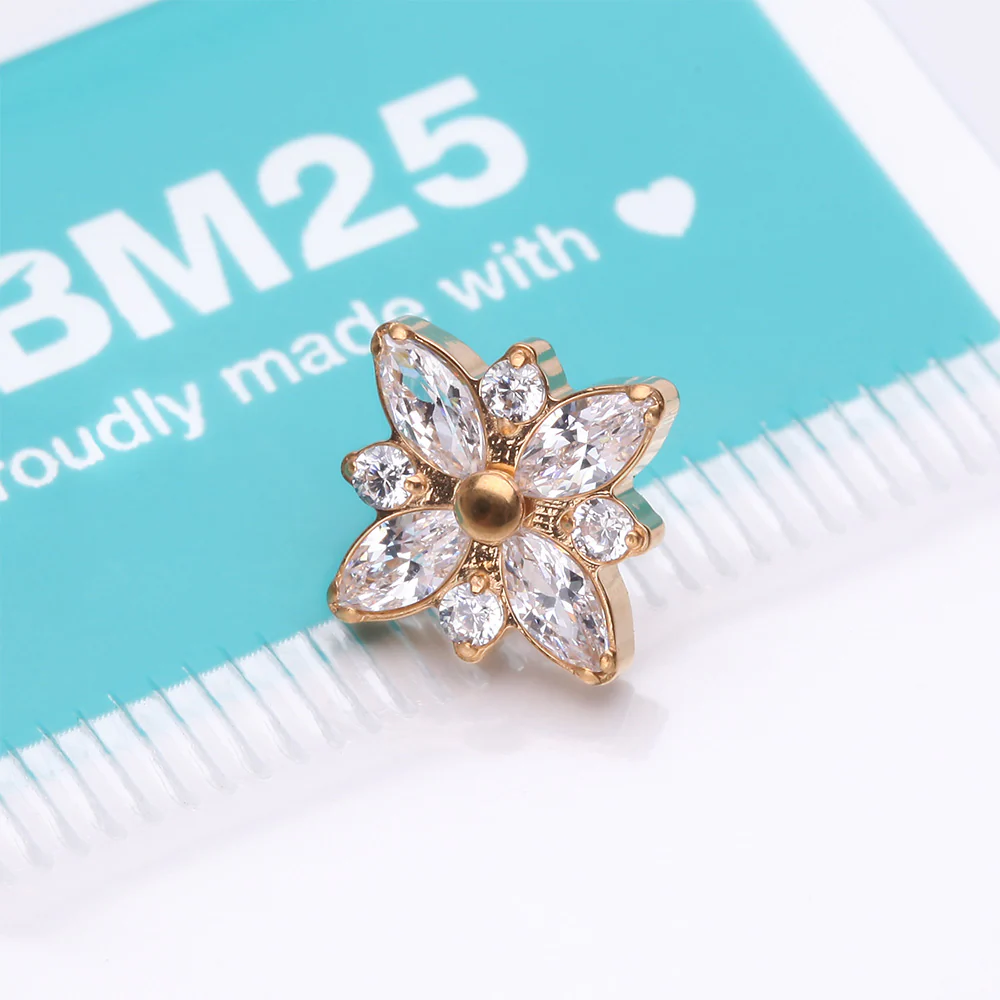 Implant Grade Titanium OneFit Threadless Golden Marquise Flower Brilliance Top Part - Image 4