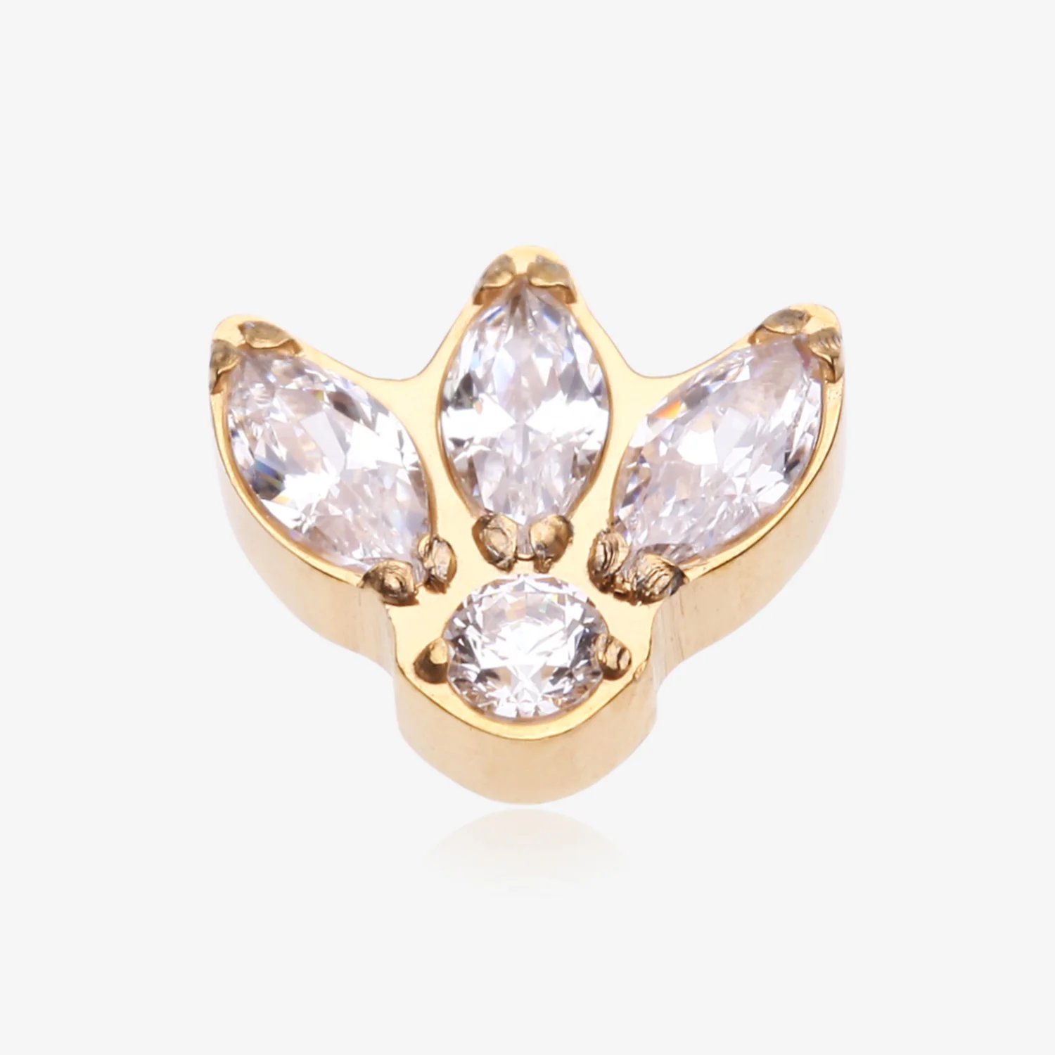Implant Grade Titanium OneFit Threadless Golden Triple Marquise Sparkle Flower Top Part