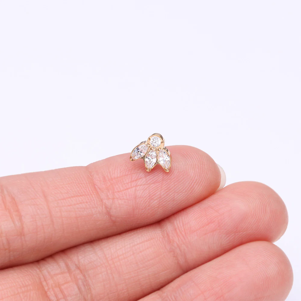 Implant Grade Titanium OneFit Threadless Golden Triple Marquise Sparkle Flower Top Part - Image 3