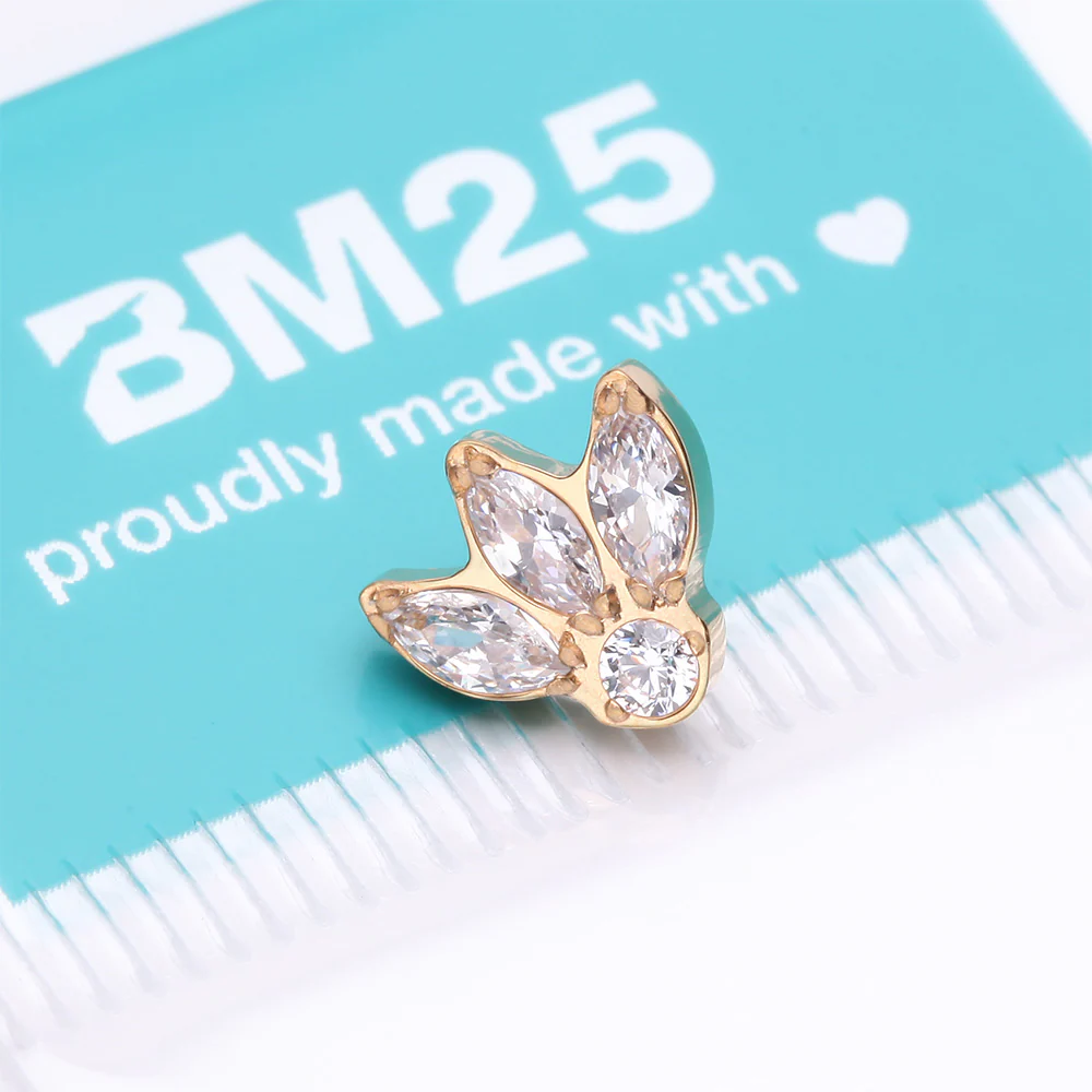 Implant Grade Titanium OneFit Threadless Golden Triple Marquise Sparkle Flower Top Part - Image 4