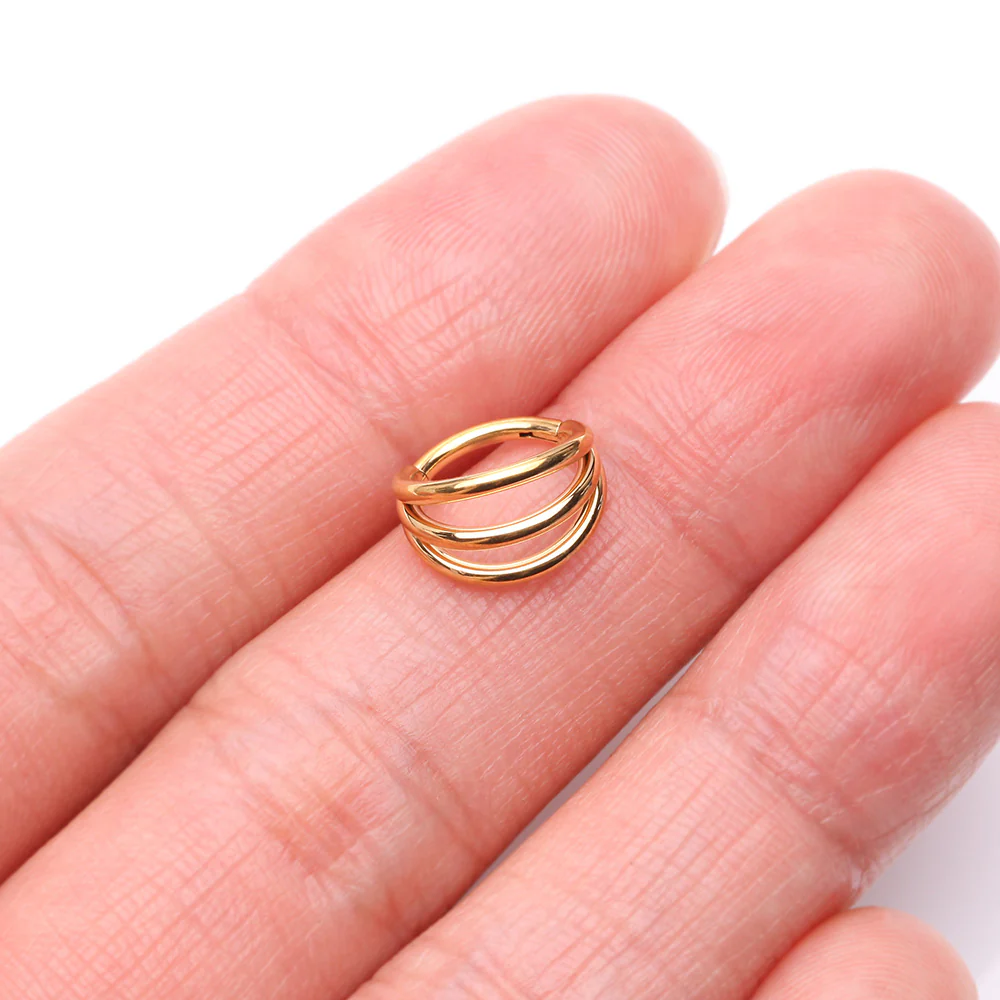 Implant Grade Titanium Golden Triple Row Hoops Steel Seamless Clicker Hoop Ring - Image 3