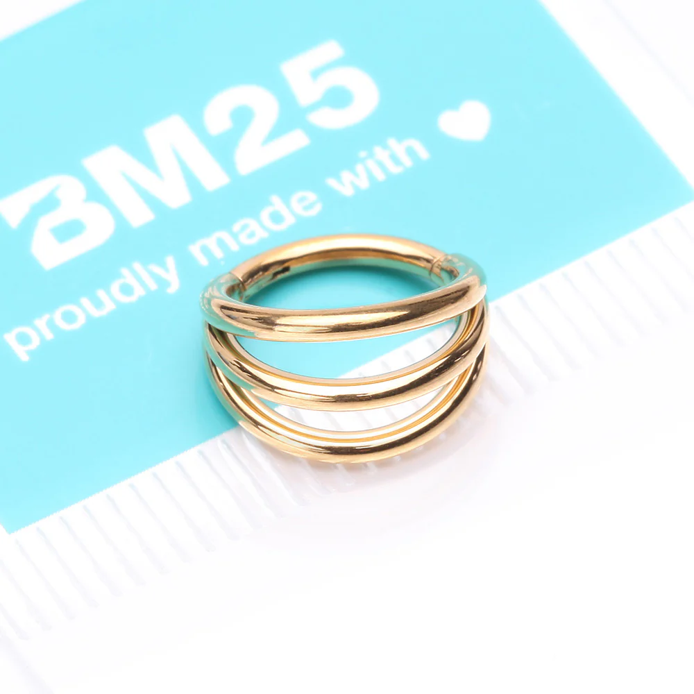 Implant Grade Titanium Golden Triple Row Hoops Steel Seamless Clicker Hoop Ring - Image 5