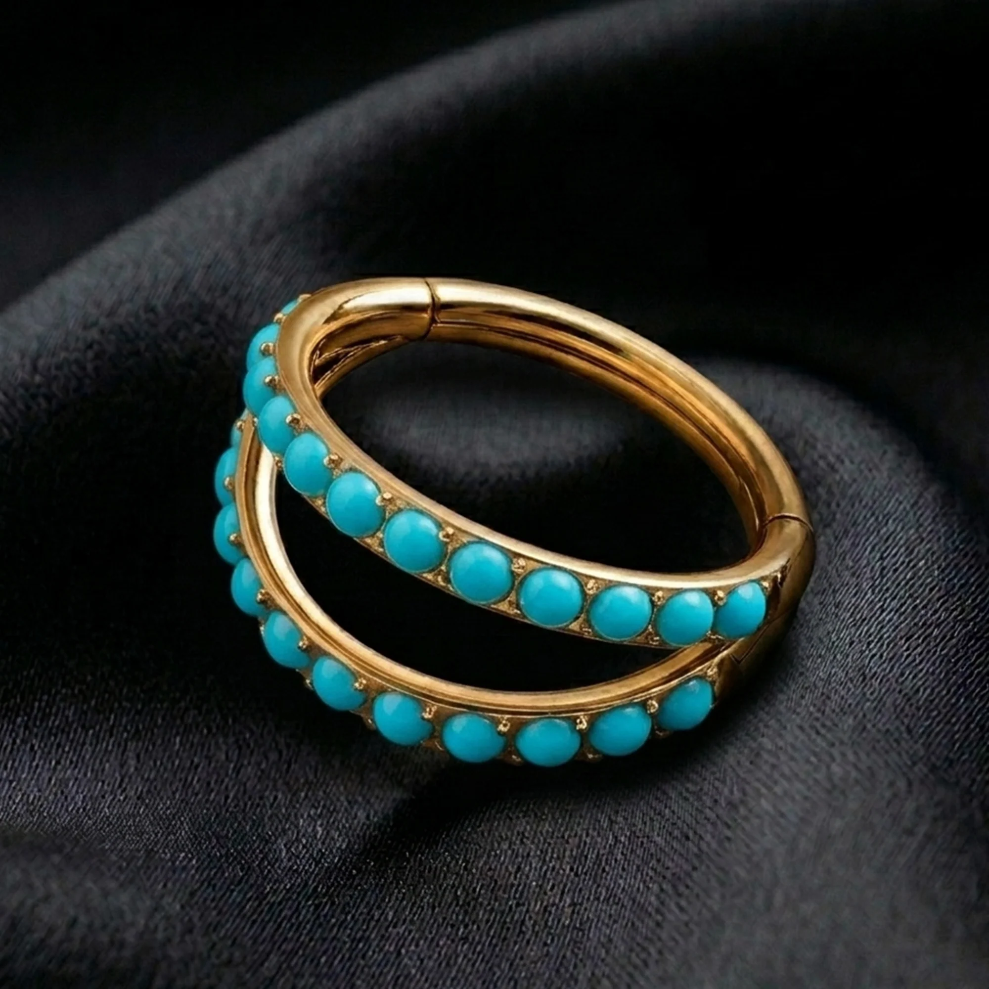 Implant Grade Titanium Golden Turquoise Double Lined Clicker Hoop Ring - Image 3