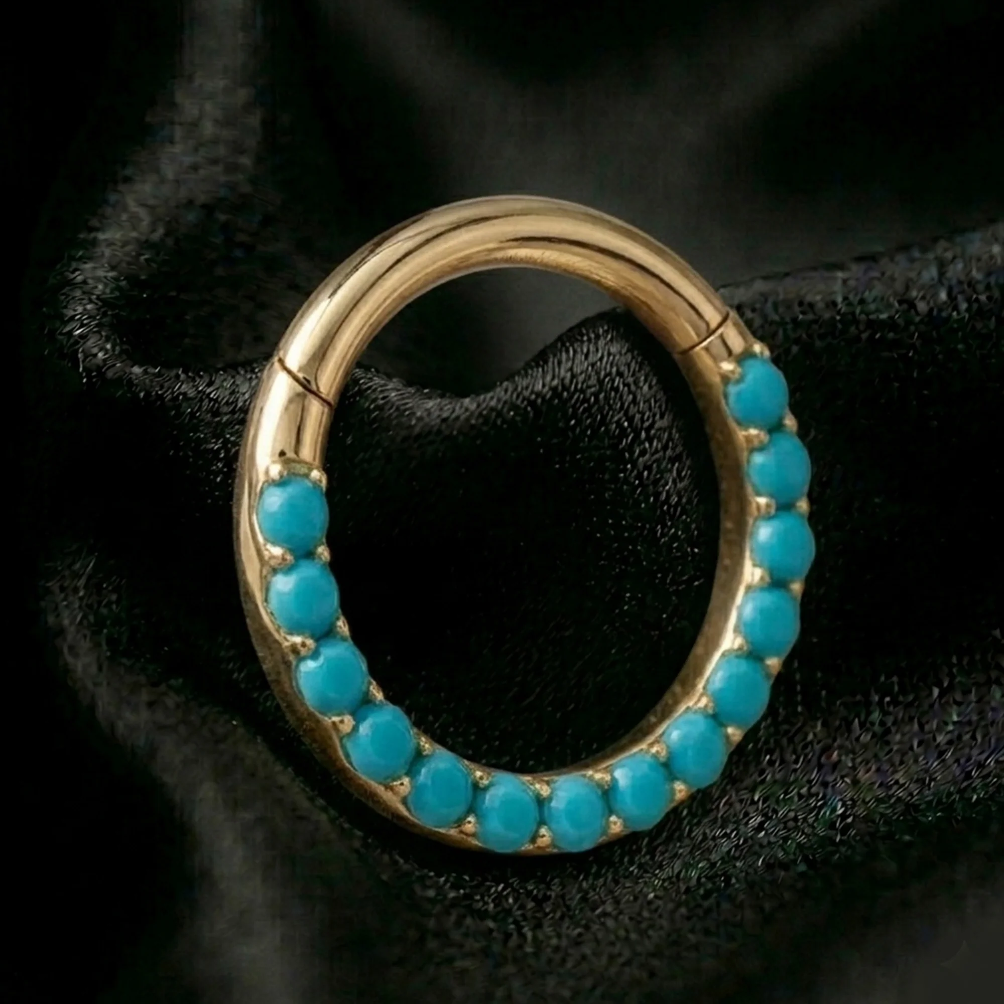 Implant Grade Titanium Golden Turquoise Lined Clicker Hoop Ring - Image 3