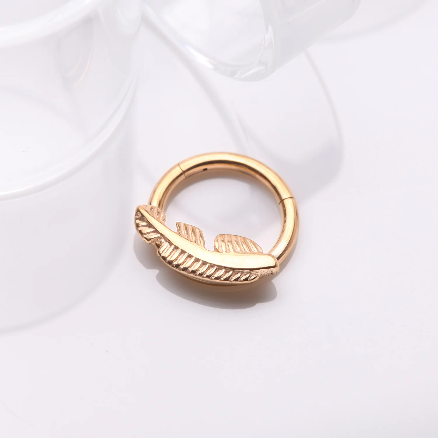 Implant Grade Titanium Golden Vintage Leaf Clicker Hoop Ring - Image 2