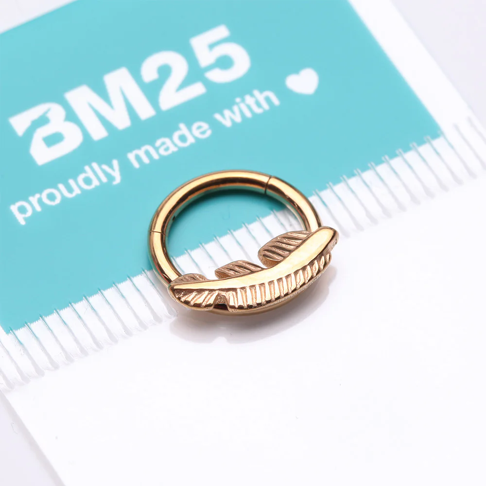 Implant Grade Titanium Golden Vintage Leaf Clicker Hoop Ring - Image 4