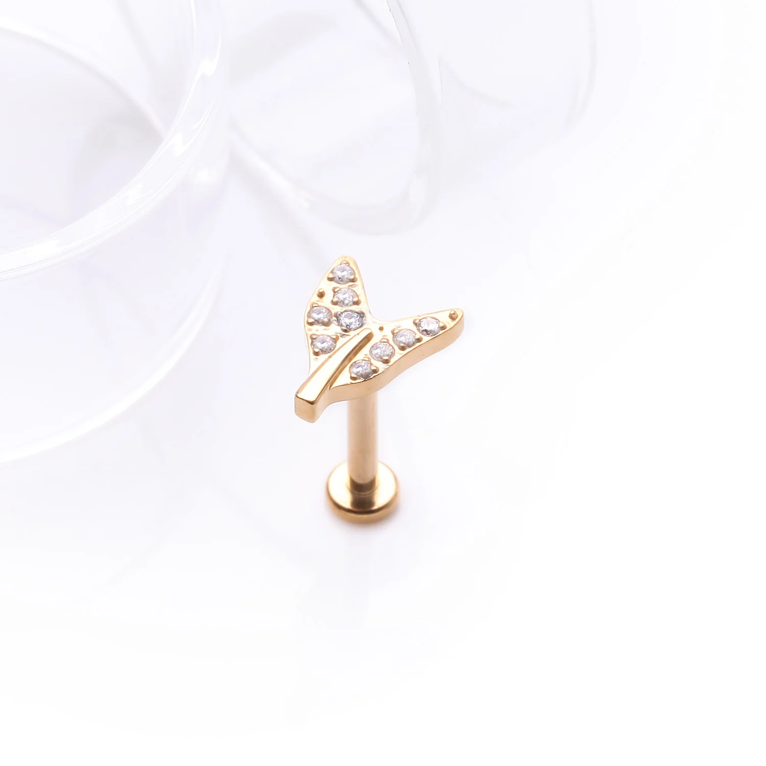 Implant Grade Titanium Golden Vintage Tail Sparkle Internally Threaded Labret - Image 2