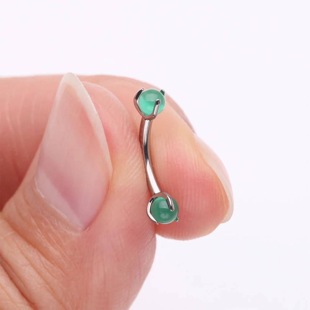 Implant Grade Titanium Green Jade Stone Ball Claw Prong Internally Threaded Curved Barbell - Image 3