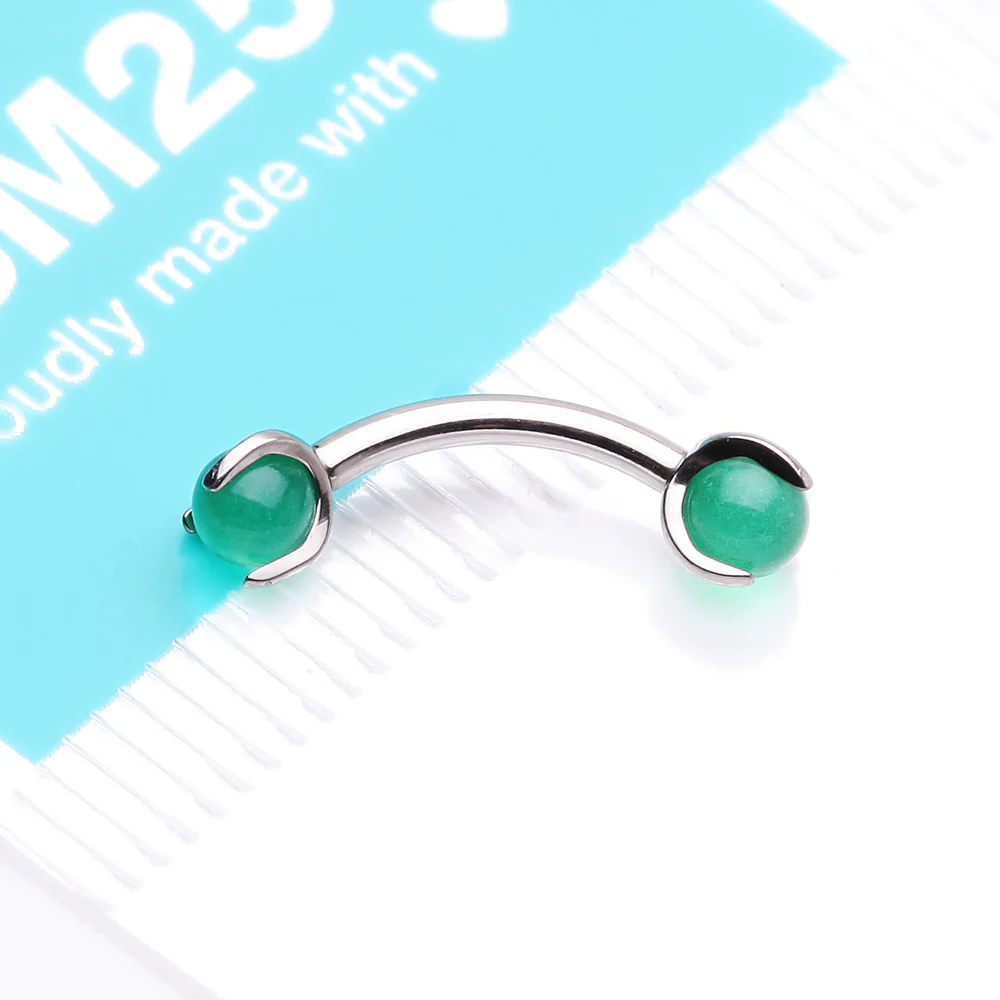Implant Grade Titanium Green Jade Stone Ball Claw Prong Internally Threaded Curved Barbell - Image 5