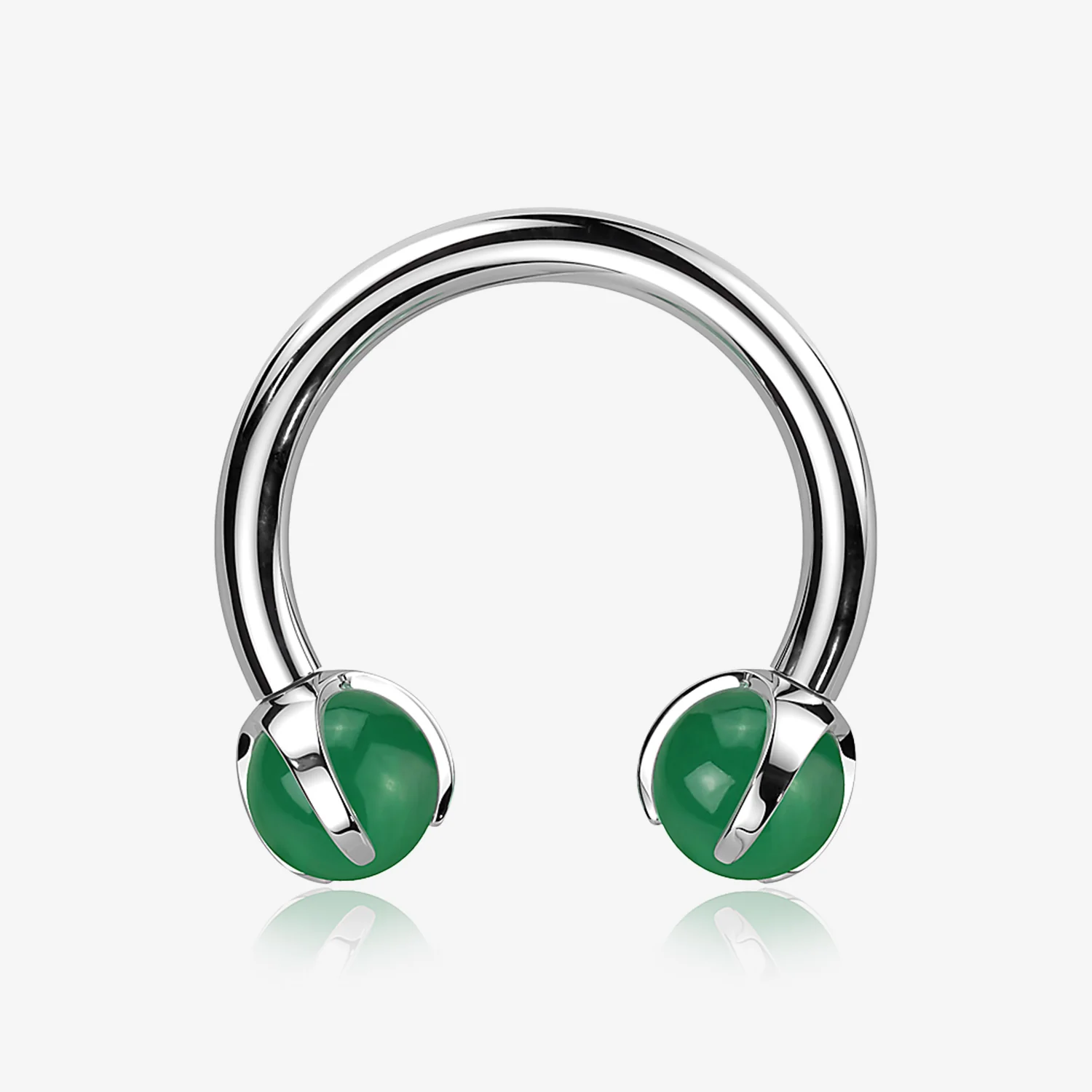 Implant Grade Titanium Green Jade Stone Ball Claw Prong Internally Threaded Horseshoe Barbell