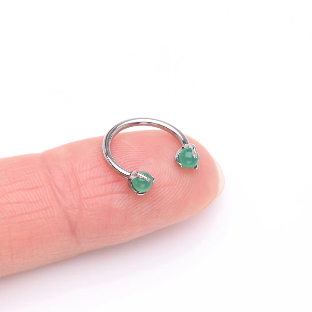 Implant Grade Titanium Green Jade Stone Ball Claw Prong Internally Threaded Horseshoe Barbell - Image 3