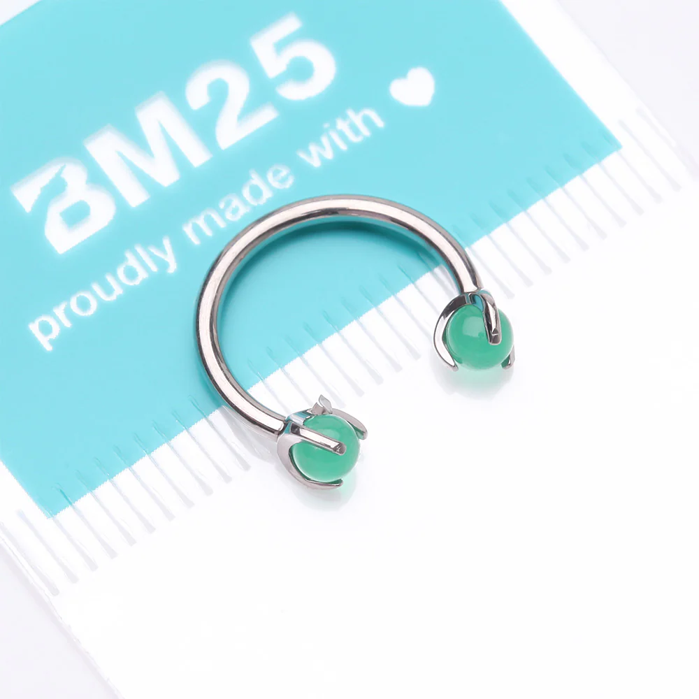 Implant Grade Titanium Green Jade Stone Ball Claw Prong Internally Threaded Horseshoe Barbell - Image 5
