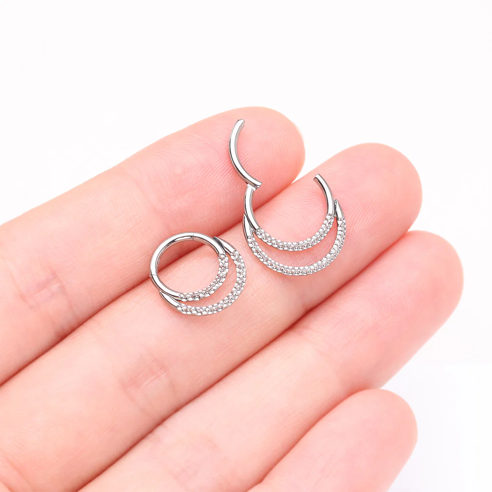 Implant Grade Titanium Hammered Accent Double Loop Clicker Hoop Ring - Image 4
