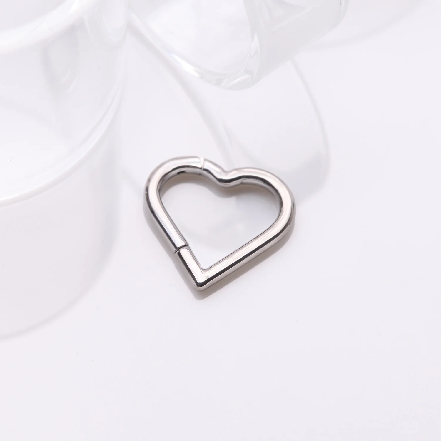 Implant Grade Titanium Heart Basic Geometric Clicker Hoop Ring - Image 2