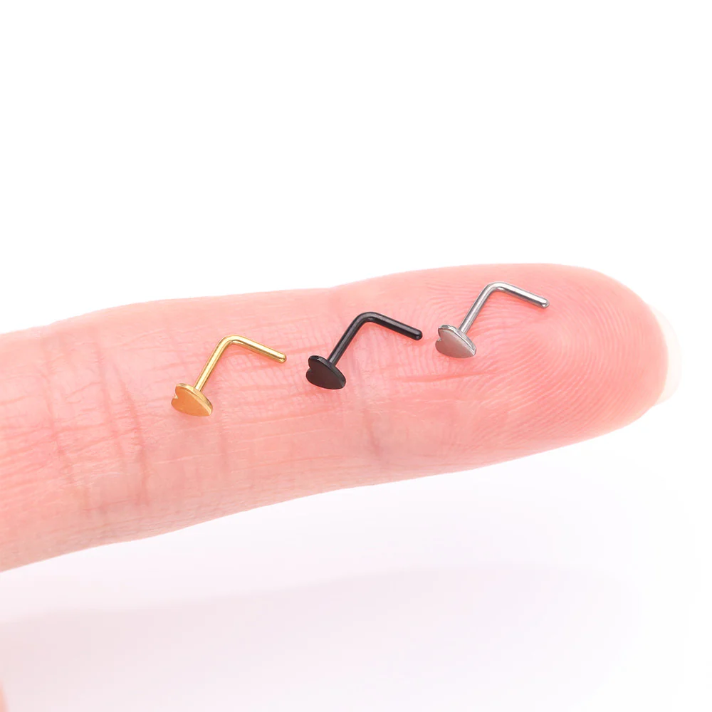 Implant Grade Titanium Heart Icon L-Shaped Nose Ring - Image 4