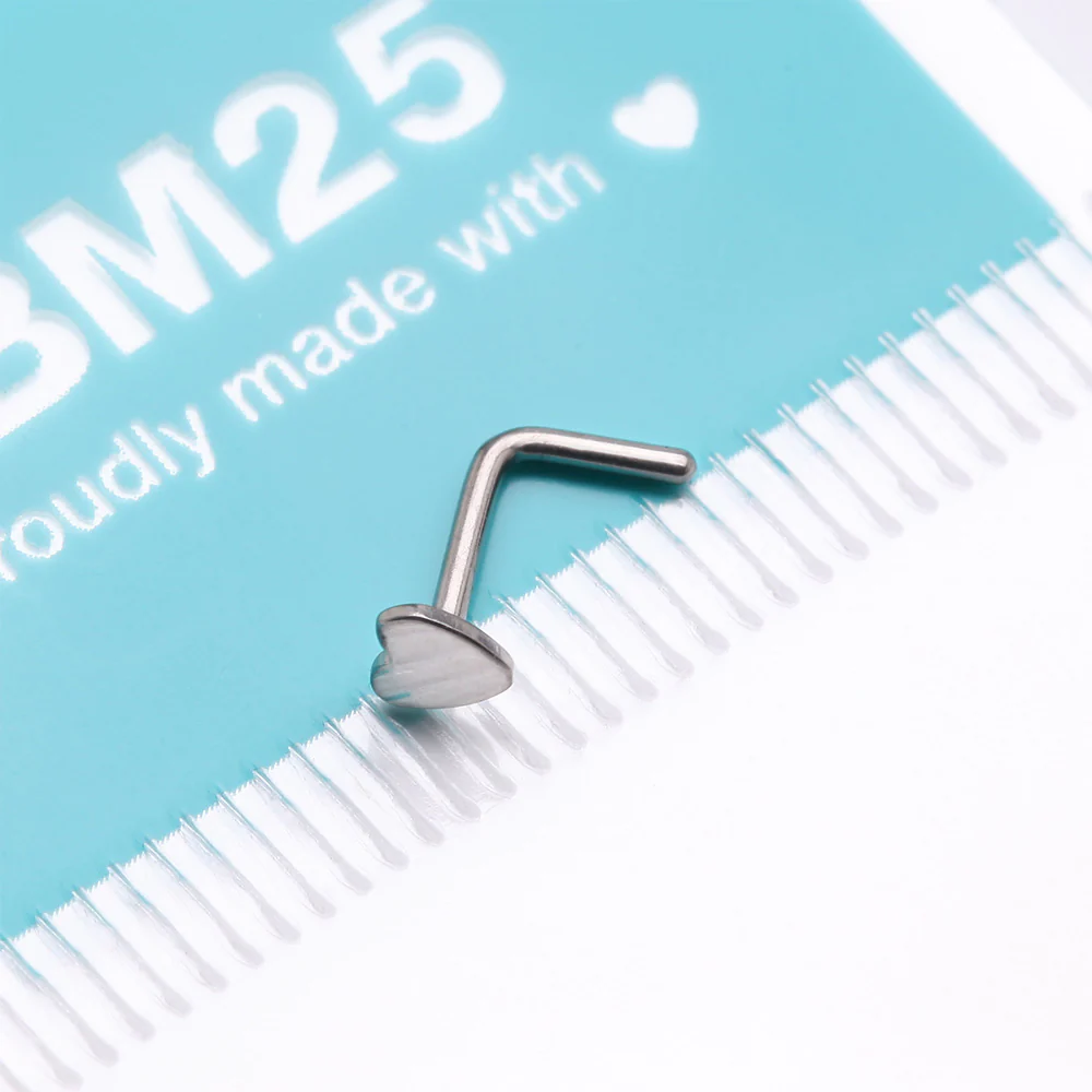 Implant Grade Titanium Heart Icon L-Shaped Nose Ring - Image 5