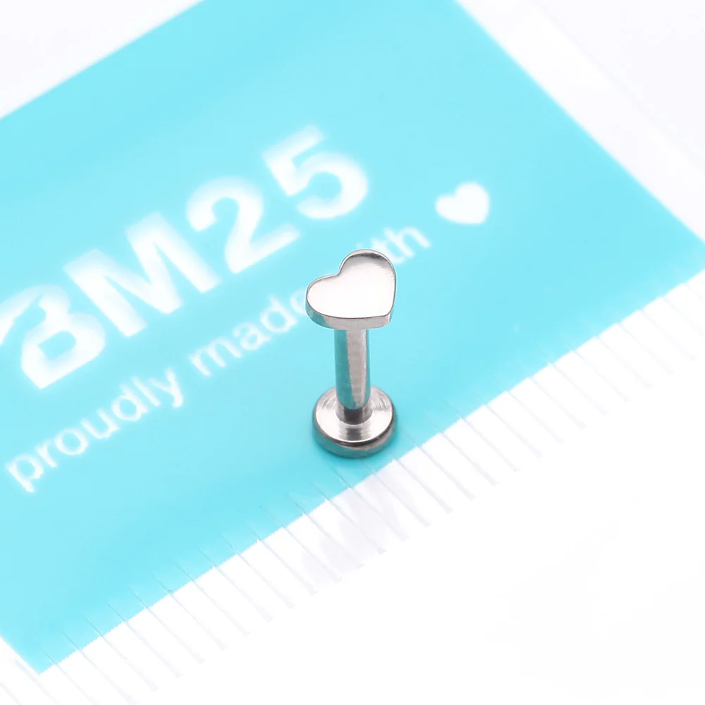 Implant Grade Titanium Heart Top Internally Threaded Flat Back Stud Labret - Image 4