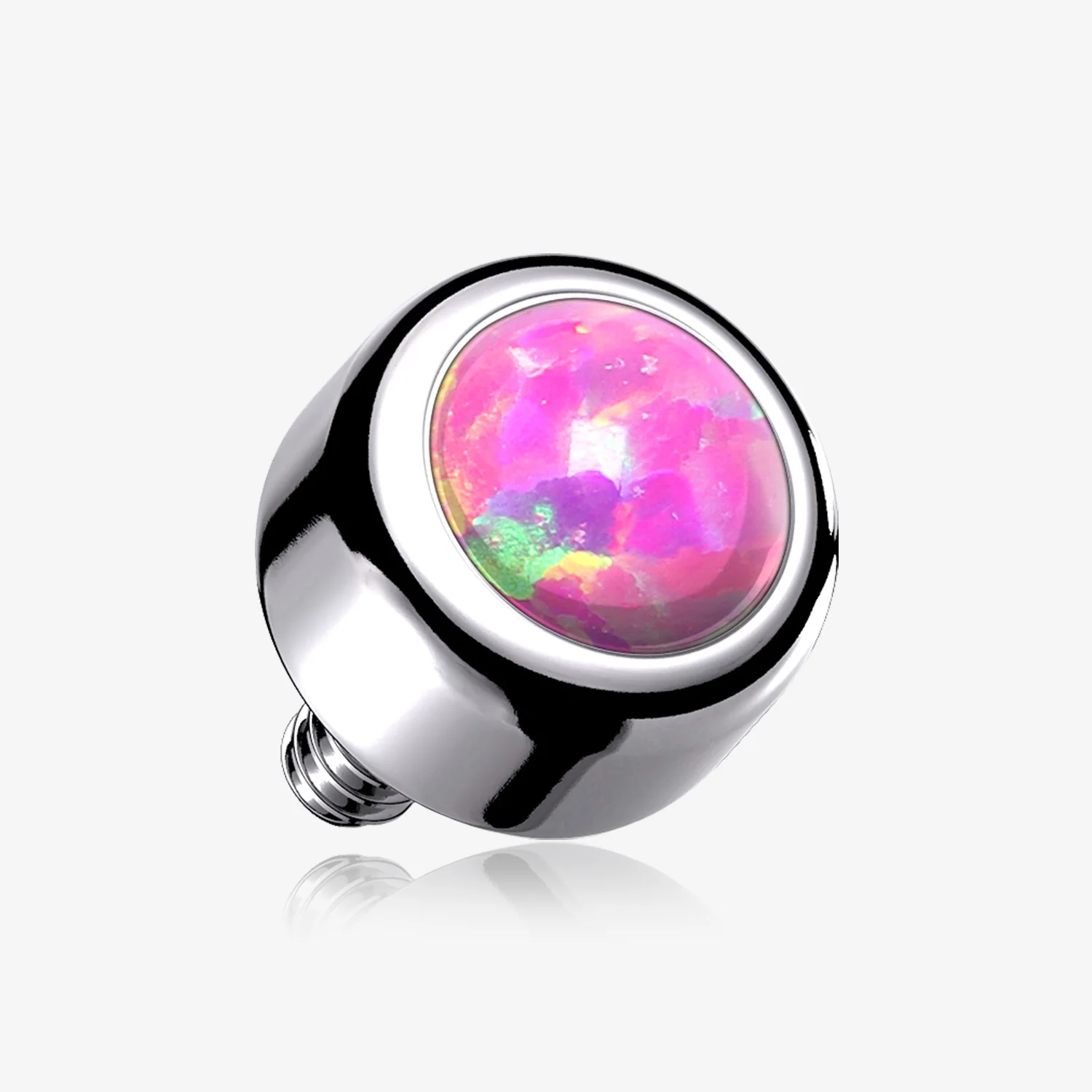 Implant Grade Titanium Internally Threaded Bezel Set Fire Opal Part