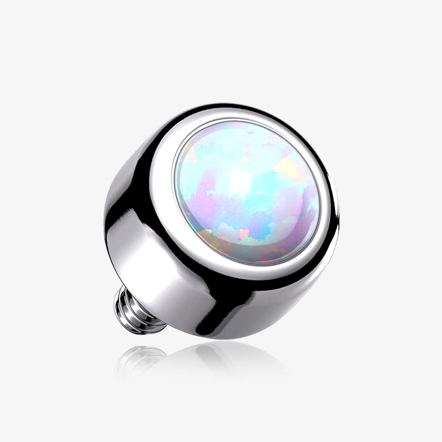 Implant Grade Titanium Internally Threaded Bezel Set Fire Opal Part