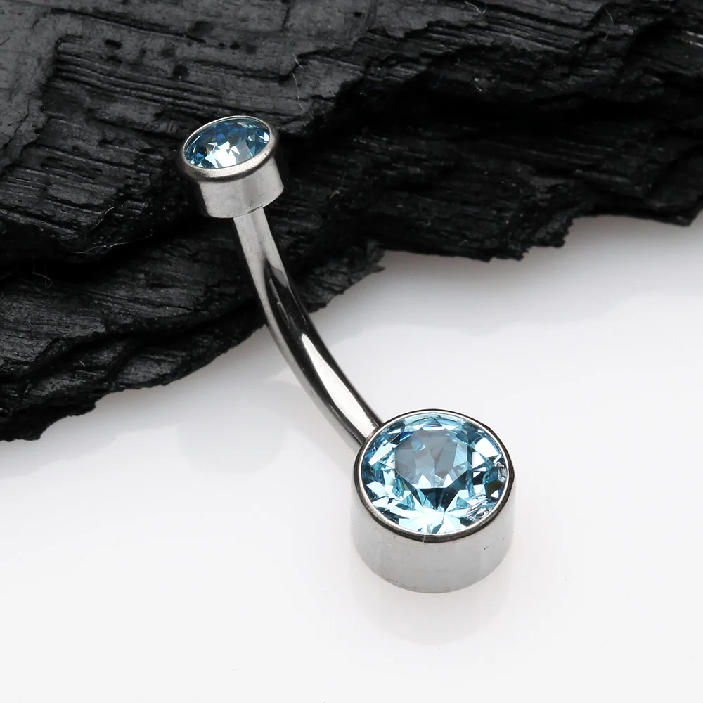 Implant Grade Titanium Internally Threaded Bezel Set Gem Belly Button Ring - Image 3