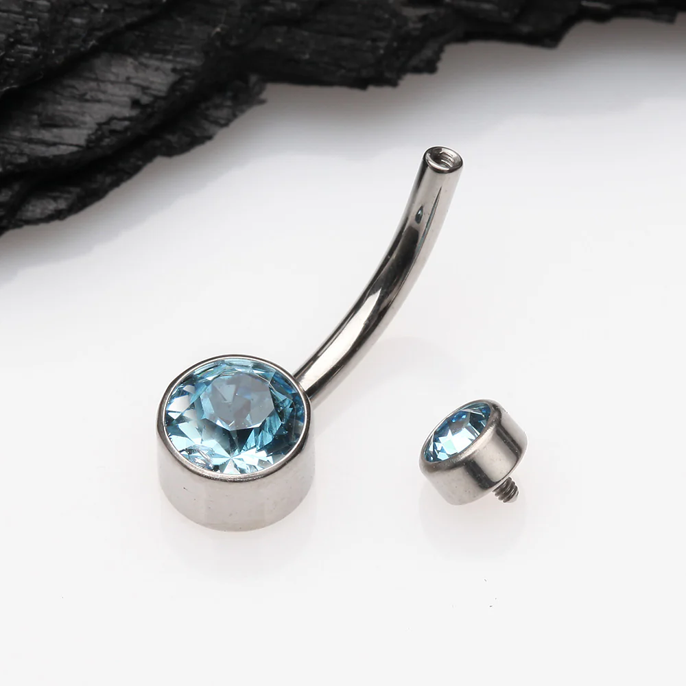 Implant Grade Titanium Internally Threaded Bezel Set Gem Belly Button Ring - Image 4