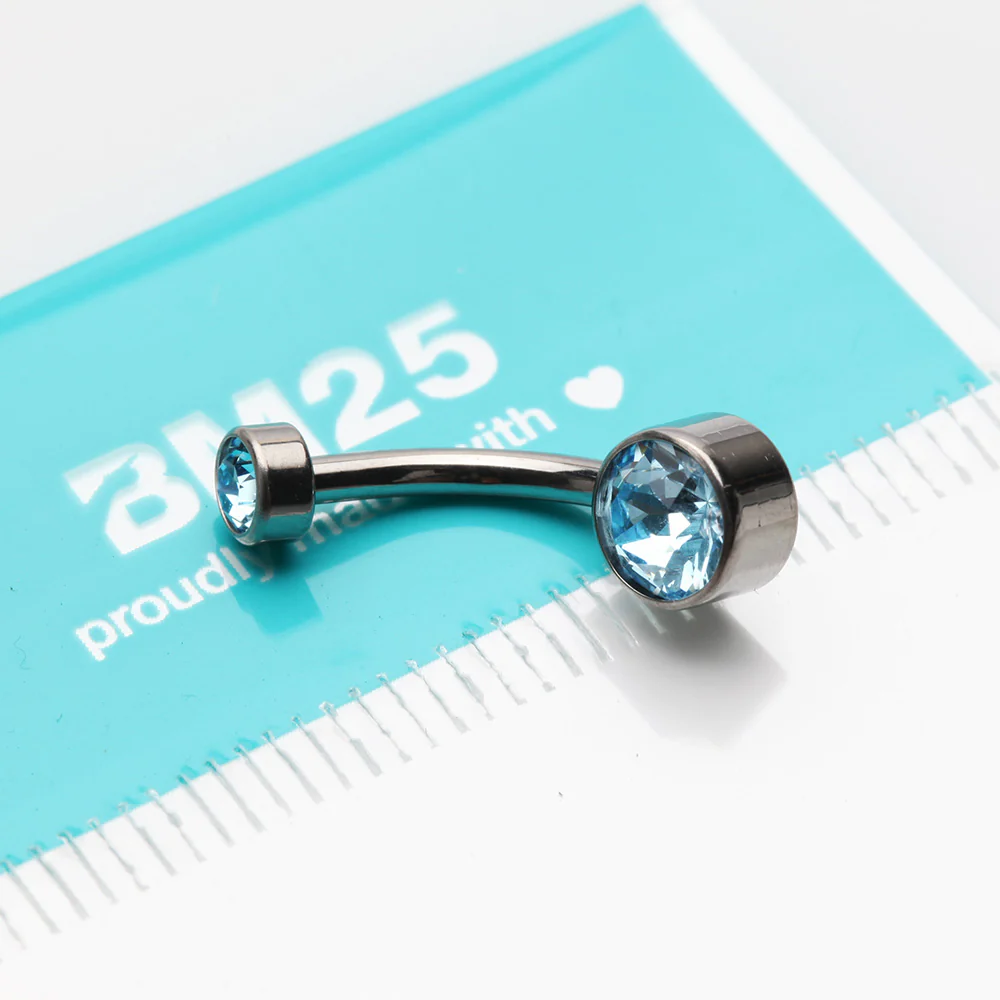 Implant Grade Titanium Internally Threaded Bezel Set Gem Belly Button Ring - Image 5