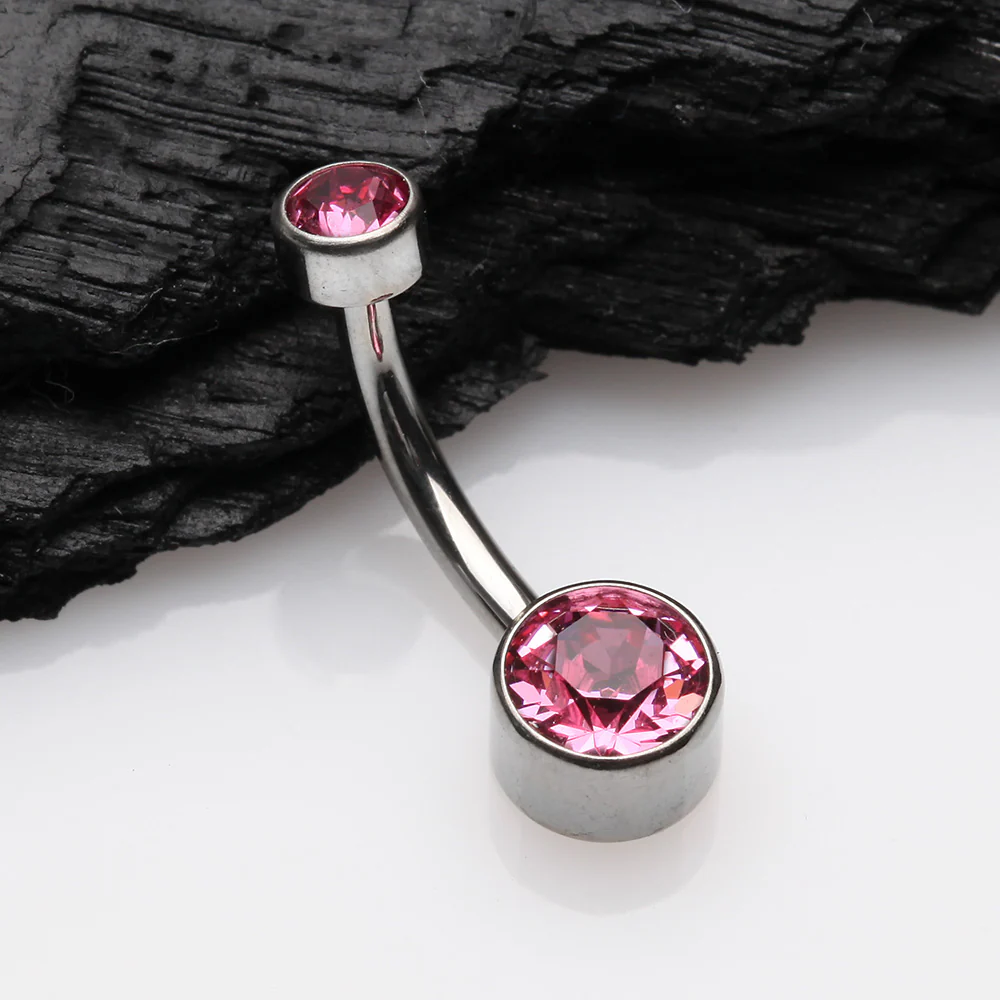 Implant Grade Titanium Internally Threaded Bezel Set Gem Belly Button Ring - Image 3