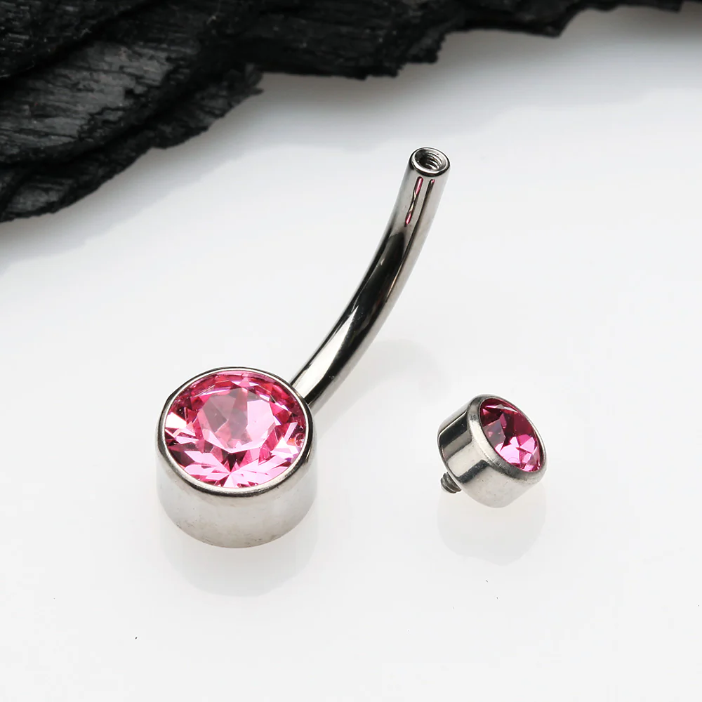 Implant Grade Titanium Internally Threaded Bezel Set Gem Belly Button Ring - Image 4