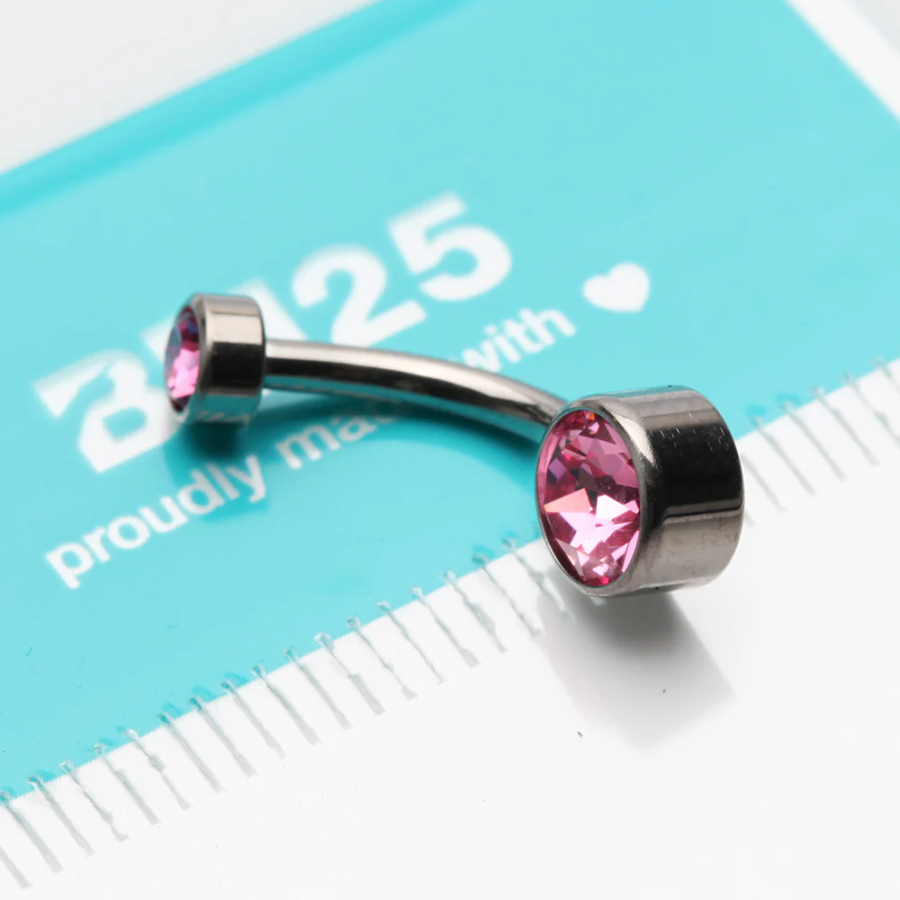 Implant Grade Titanium Internally Threaded Bezel Set Gem Belly Button Ring - Image 5