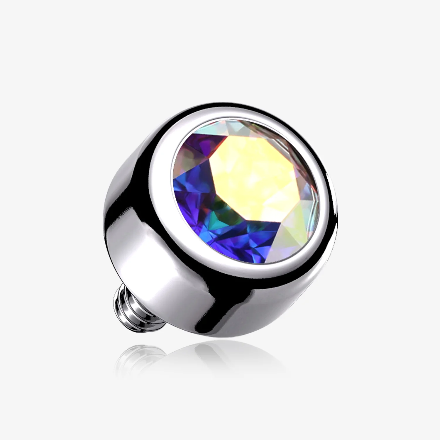 Implant Grade Titanium Internally Threaded Bezel Set Round Swarovski Crystal Part