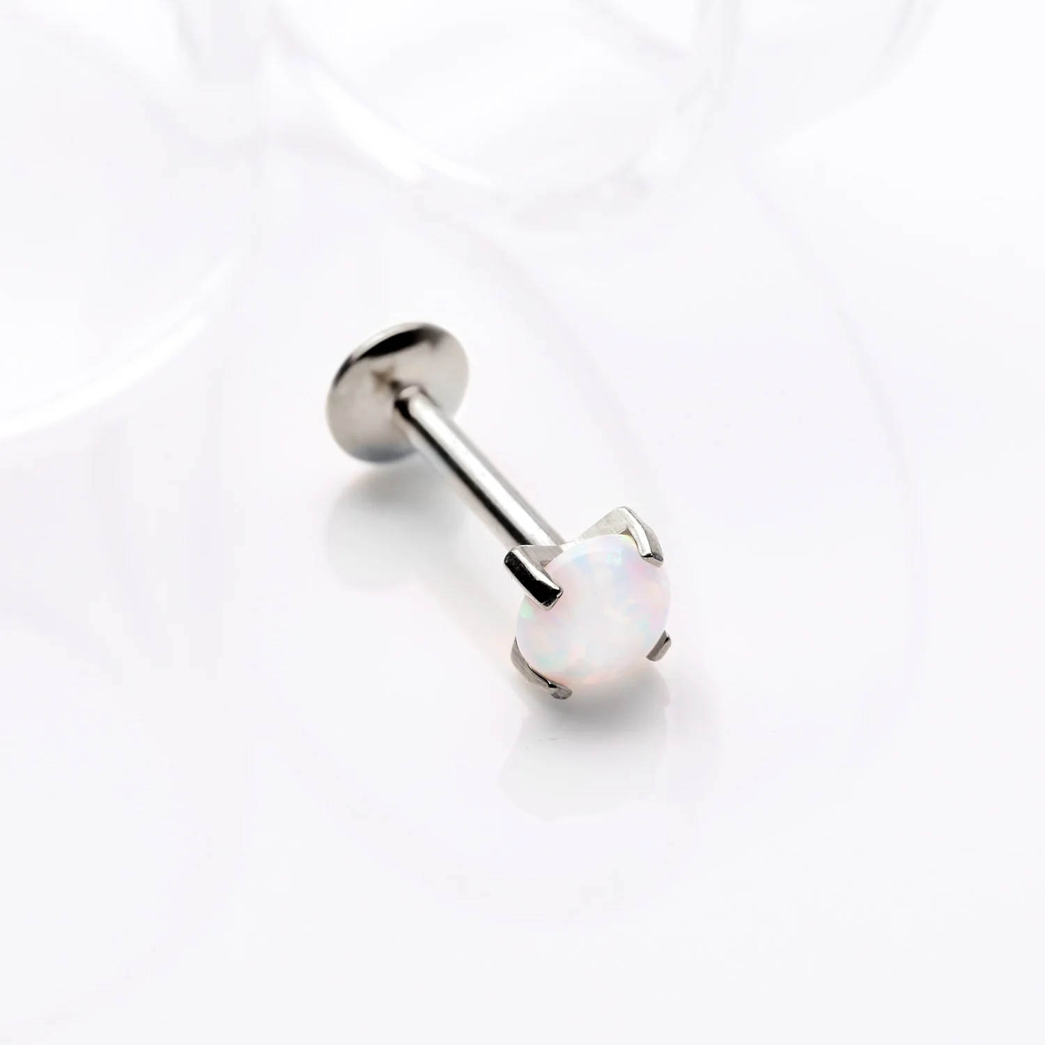 Implant Grade Titanium Internally Threaded Fire Opal Sparkle Prong Set Labret - Image 2