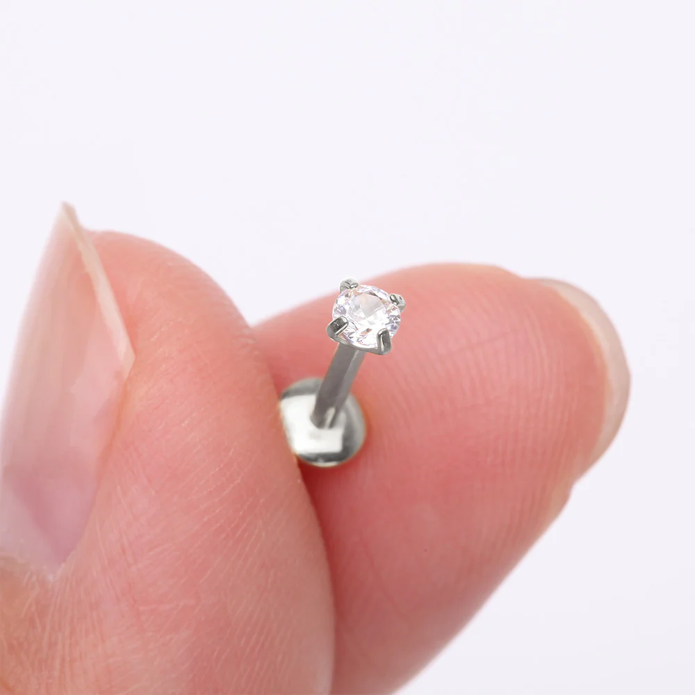 Implant Grade Titanium Internally Threaded Gem Sparkle Prong Set Labret - Image 3