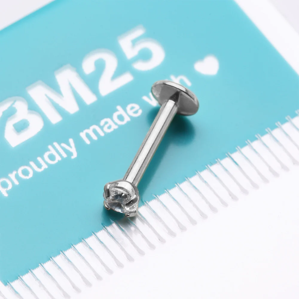 Implant Grade Titanium Internally Threaded Gem Sparkle Prong Set Labret - Image 4