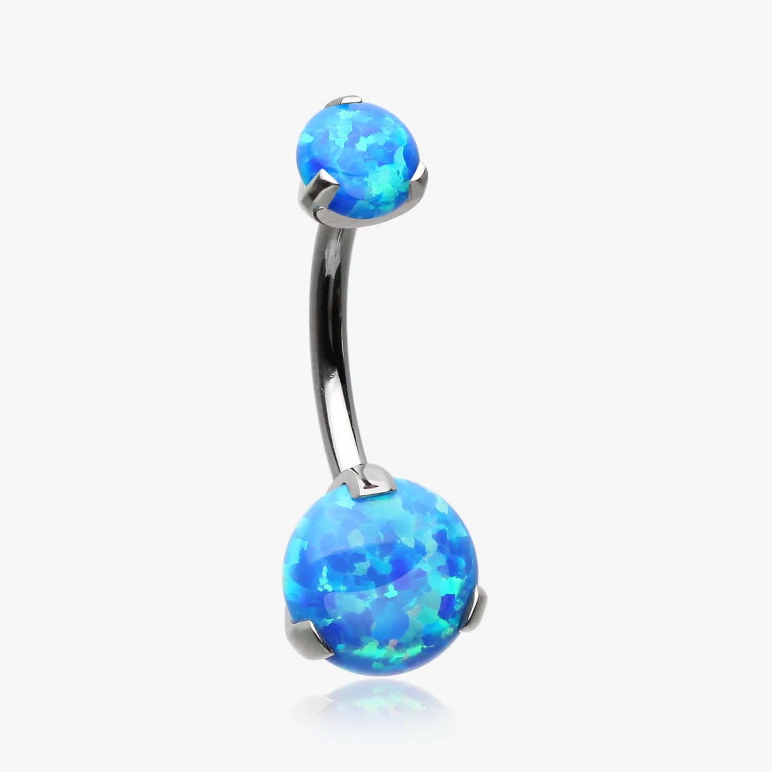 Implant Grade Titanium Internally Threaded Opal Prong Belly Button Ring