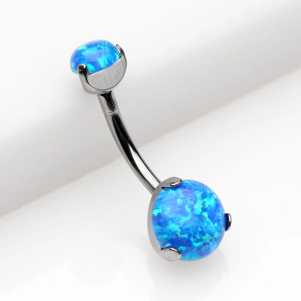 Implant Grade Titanium Internally Threaded Opal Prong Belly Button Ring - Image 3