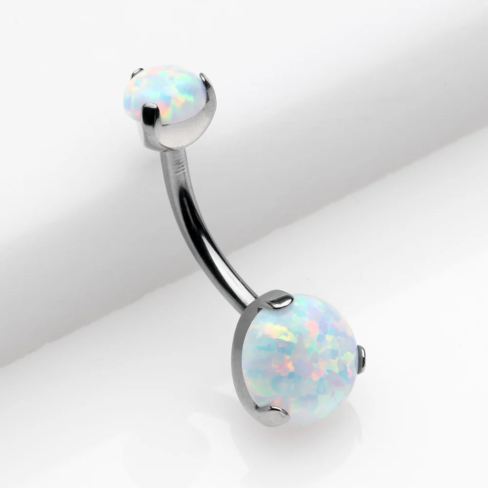 Implant Grade Titanium Internally Threaded Opal Prong Belly Button Ring - Image 3