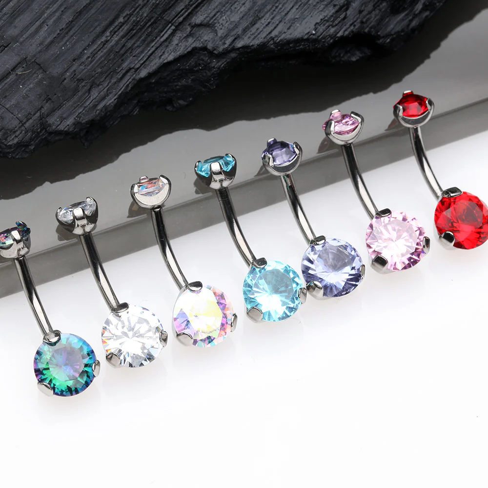 Implant Grade Titanium Internally Threaded Prong Set Belly Button Ring - Image 5