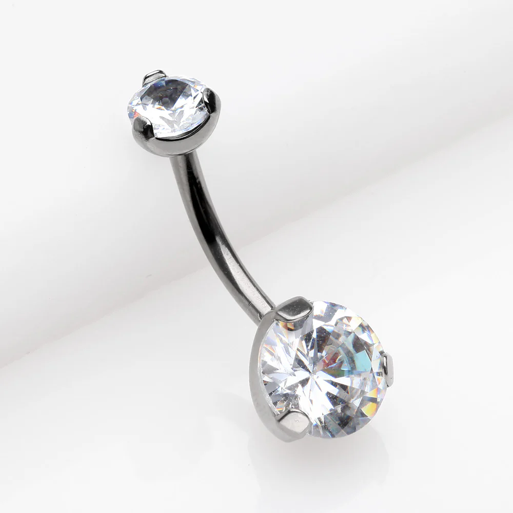 Implant Grade Titanium Internally Threaded Prong Set Belly Button Ring - Image 3