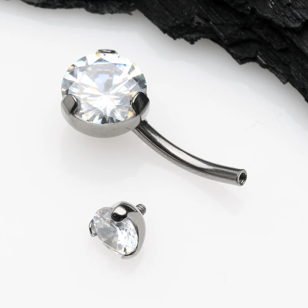 Implant Grade Titanium Internally Threaded Prong Set Belly Button Ring - Image 4