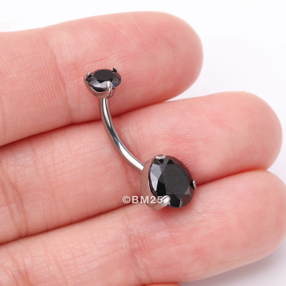 Implant Grade Titanium Internally Threaded Prong Set Belly Button Ring - Image 4