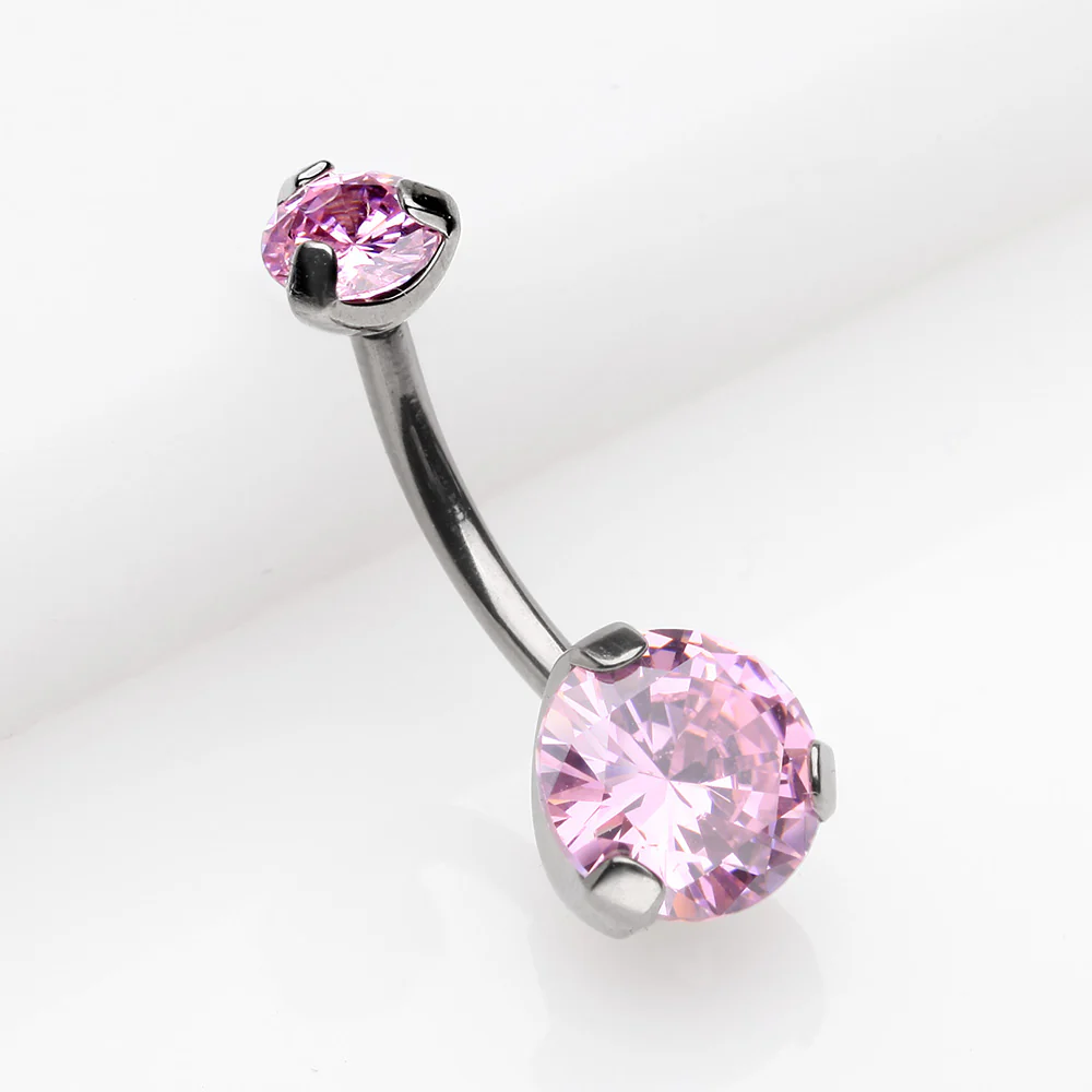 Implant Grade Titanium Internally Threaded Prong Set Belly Button Ring - Image 3