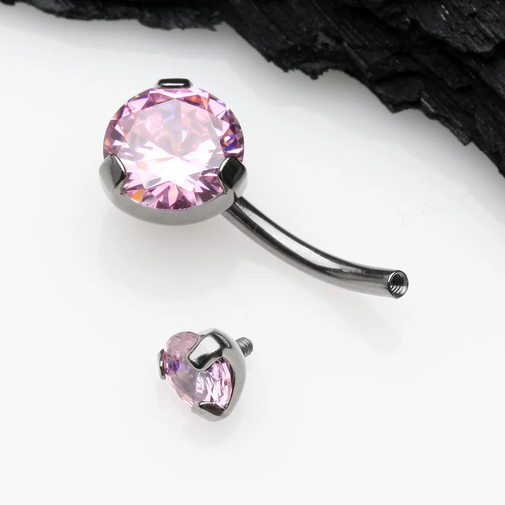 Implant Grade Titanium Internally Threaded Prong Set Belly Button Ring - Image 4